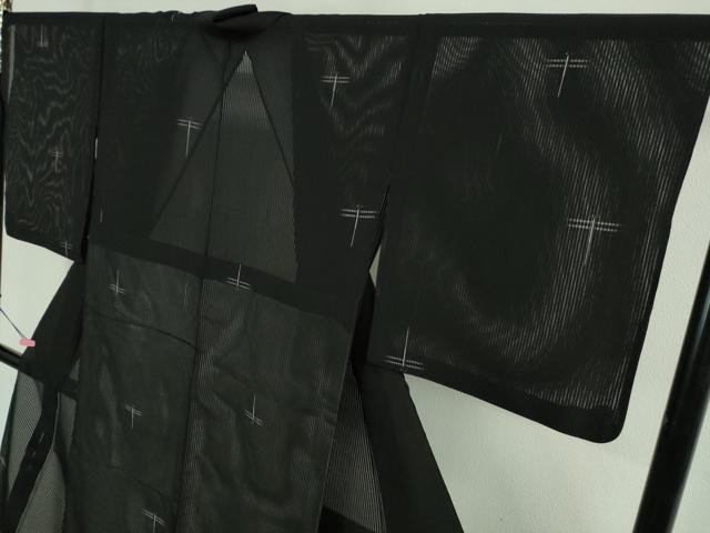 平和屋着物＊極上 夏物 絽芭蕉 小紋 縦絽 蜻蛉 トンボ 黒地 逸品 DZAA9160kh5