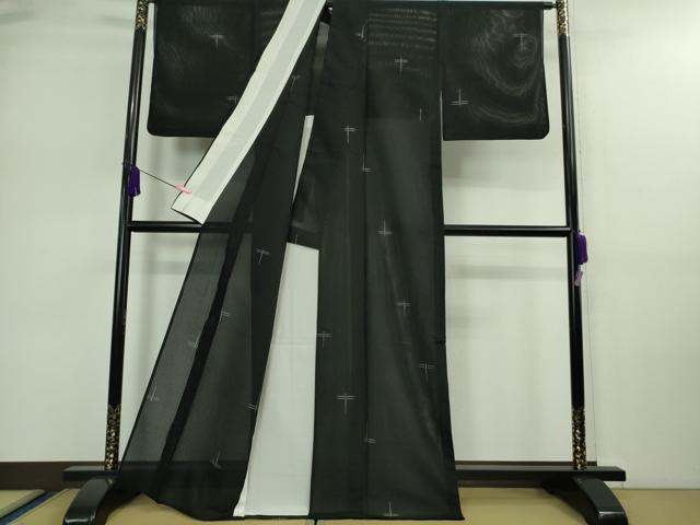 平和屋着物＊極上 夏物 絽芭蕉 小紋 縦絽 蜻蛉 トンボ 黒地 逸品 DZAA9160kh5