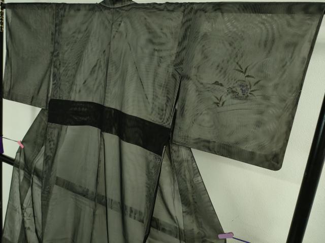 平和屋着物▽極上 訪問着 無双 紗袷 紗×紗 手描き 蟹 カニ 黒地 逸品 未使用 DZAA9163kh5