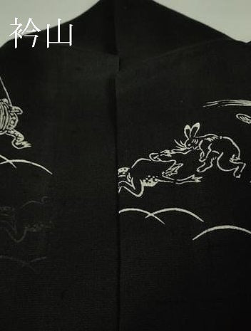 平和屋着物＊極上 夏物 絹芭蕉 紗紬 鳥獣戯画 黒地 逸品 DZAA9164kh5