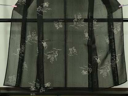 平和屋着物＊極上 夏物 絹芭蕉 紗紬 鳥獣戯画 黒地 逸品 DZAA9164kh5
