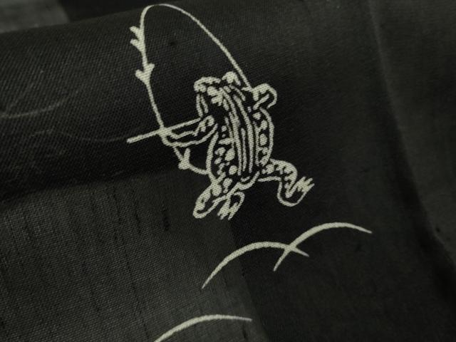 平和屋着物＊極上 夏物 絹芭蕉 紗紬 鳥獣戯画 黒地 逸品 DZAA9164kh5