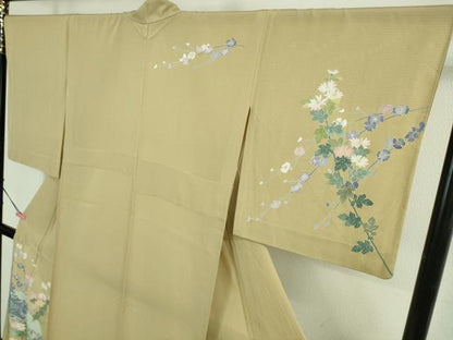 平和屋着物＊極上 夏物 十日町友禅作家 岡村蒼風 訪問着 絽 風景枝花文 枯色地 逸品 DZAA9166kh5