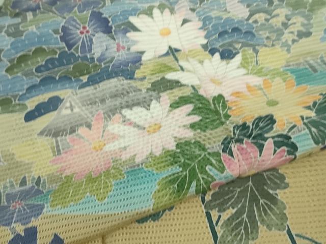 平和屋着物■極上　十日町友禅作家　岡村蒼風　訪問着　枝花文　白緑色地　暈し染め　逸品　DZAA6846kh5 平和屋着物＊極上 夏物 十日町友禅作家 岡村蒼風 訪問着 絽 風景