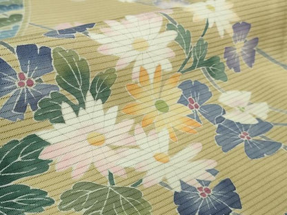 平和屋着物＊極上 夏物 十日町友禅作家 岡村蒼風 訪問着 絽 風景枝花文 枯色地 逸品 DZAA9166kh5