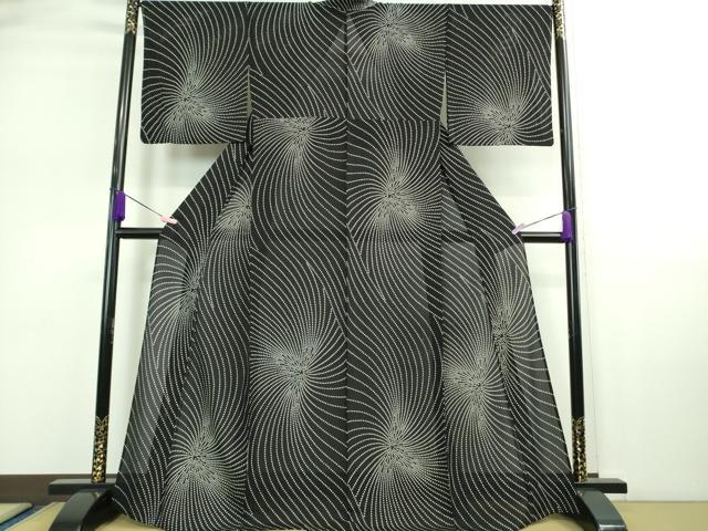 平和屋着物＊極上 夏物 小紋 縦絽 黒地 逸品 未使用 DZAA9167kh5