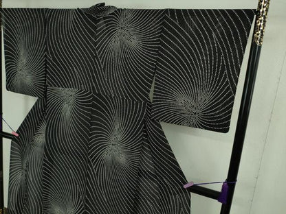 平和屋着物＊極上 夏物 小紋 縦絽 黒地 逸品 未使用 DZAA9167kh5