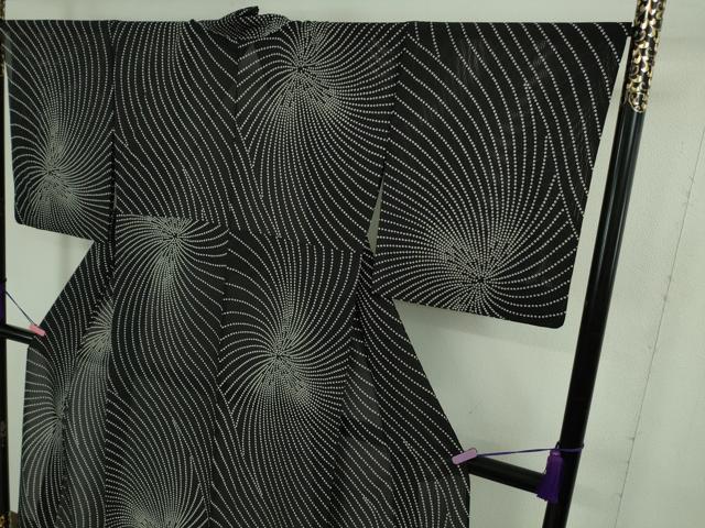 平和屋着物＊極上 夏物 小紋 縦絽 黒地 逸品 未使用 DZAA9167kh5