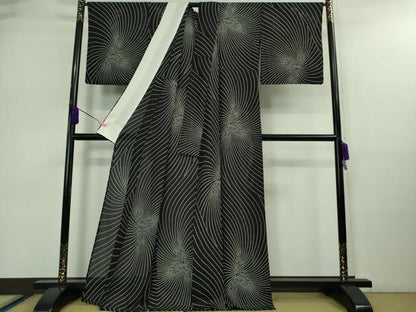平和屋着物＊極上 夏物 小紋 縦絽 黒地 逸品 未使用 DZAA9167kh5