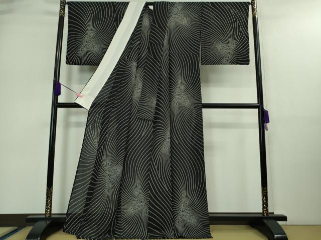 平和屋着物＊極上 夏物 小紋 縦絽 黒地 逸品 未使用 DZAA9167kh5