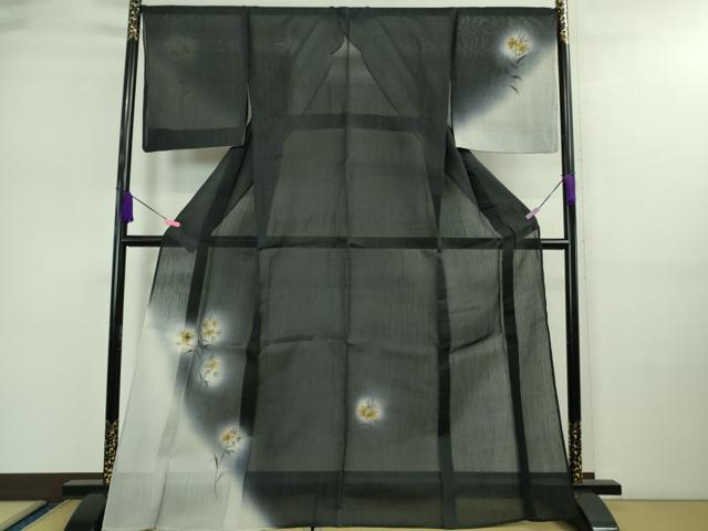 平和屋着物＊極上 夏物 訪問着 紗紬 手描き 枝花 濃藍色地 逸品 DZAA9169kh5