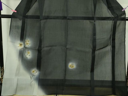 平和屋着物＊極上 夏物 訪問着 紗紬 手描き 枝花 濃藍色地 逸品 DZAA9169kh5