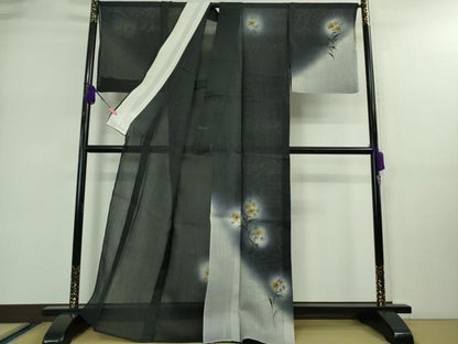 平和屋着物＊極上 夏物 訪問着 紗紬 手描き 枝花 濃藍色地 逸品 DZAA9169kh5