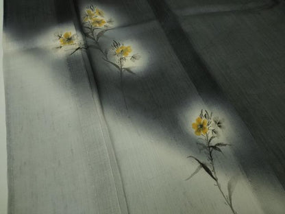 平和屋着物＊極上 夏物 訪問着 紗紬 手描き 枝花 濃藍色地 逸品 DZAA9169kh5