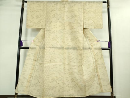 平和屋着物＊極上 夏物 二代目 川村久太郎 生紬 枝葉文 鳥の子色地 逸品 DZAA9170kh5