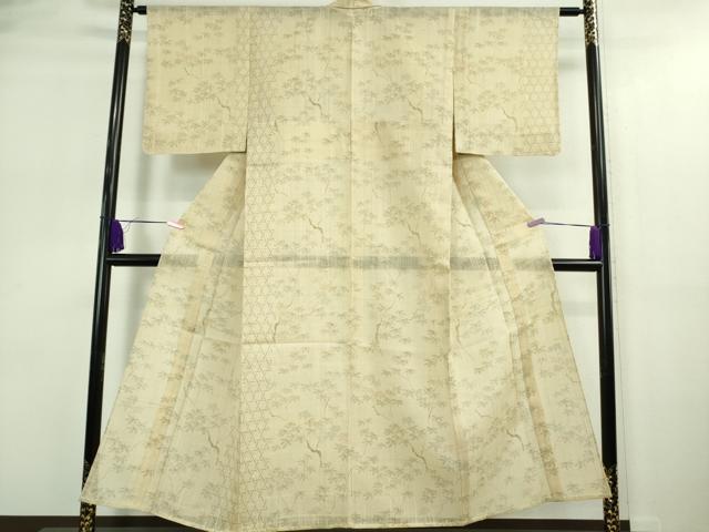 平和屋着物＊極上 夏物 二代目 川村久太郎 生紬 枝葉文 鳥の子色地 逸品 DZAA9170kh5