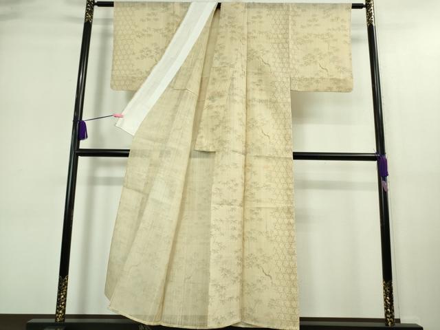 平和屋着物＊極上 夏物 二代目 川村久太郎 生紬 枝葉文 鳥の子色地 逸品 DZAA9170kh5