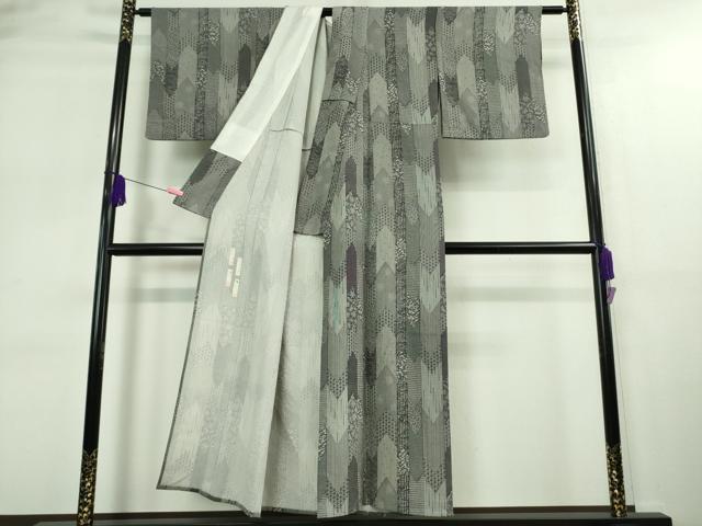 平和屋着物▽極上 人間国宝 六谷梅軒 南部芳松 野村秀夫 中島秀吉 江戸小紋 単衣 名物裂 矢羽根 黒紅色×白 逸品 DZAA9172kh5
