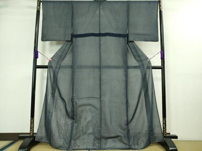 平和屋着物▽極上 訪問着 無双 紗袷 紗×絽 霰文 紺色地 金銀彩 逸品 DZAA9174kh5