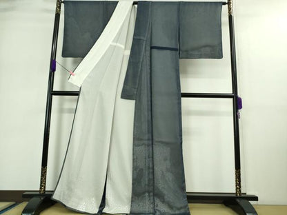 平和屋着物▽極上 訪問着 無双 紗袷 紗×絽 霰文 紺色地 金銀彩 逸品 DZAA9174kh5