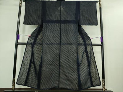 平和屋着物▽極上 小紋 無双 紗袷 紗×紗 網目文 濃藍色地 逸品 DZAA9175kh5
