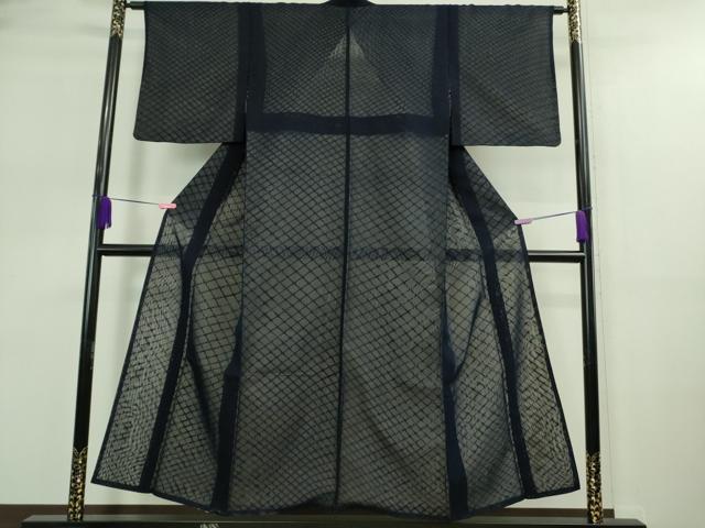 平和屋着物▽極上 小紋 無双 紗袷 紗×紗 網目文 濃藍色地 逸品 DZAA9175kh5