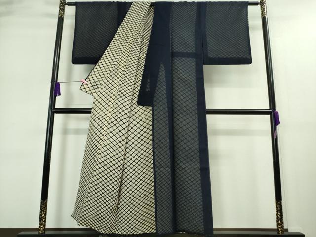 平和屋着物▽極上 小紋 無双 紗袷 紗×紗 網目文 濃藍色地 逸品 DZAA9175kh5