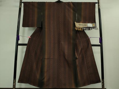 平和屋着物●極上　伝統工芸品　伊那紬　手織り　七宝間道　証紙付き　逸品　未使用　DZAA9181kh5