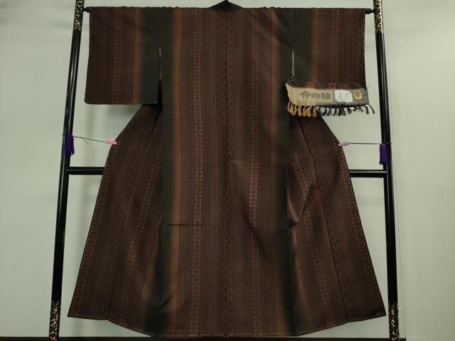 平和屋着物●極上　伝統工芸品　伊那紬　手織り　七宝間道　証紙付き　逸品　未使用　DZAA9181kh5