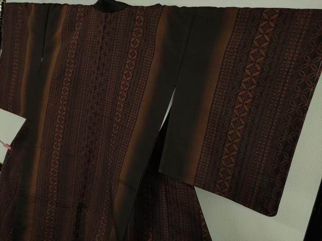 平和屋着物●極上　伝統工芸品　伊那紬　手織り　七宝間道　証紙付き　逸品　未使用　DZAA9181kh5