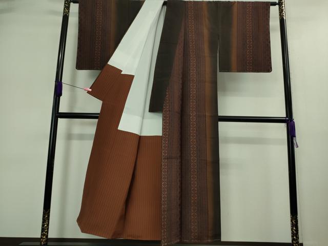 平和屋着物●極上　伝統工芸品　伊那紬　手織り　七宝間道　証紙付き　逸品　未使用　DZAA9181kh5