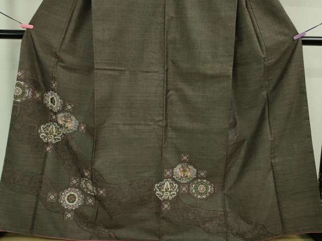 平和屋本店■極上　都喜ヱ門　本場大島紬　訪問着　スワトウ刺繍 相良刺繍 9マルキ 双鳥正倉院花文 金糸　藤絹織物謹製　逸品　DZAA9183kh5
