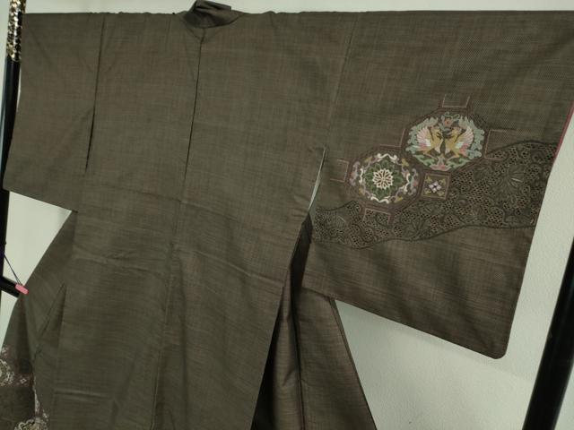 平和屋本店■極上　都喜ヱ門　本場大島紬　訪問着　スワトウ刺繍 相良刺繍 9マルキ 双鳥正倉院花文 金糸　藤絹織物謹製　逸品　DZAA9183kh5