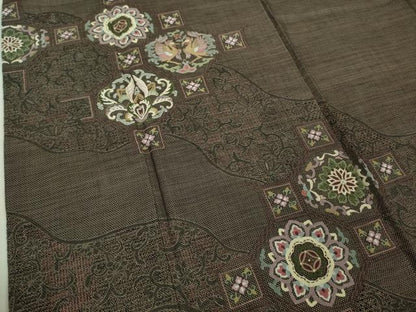 平和屋本店■極上　都喜ヱ門　本場大島紬　訪問着　スワトウ刺繍 相良刺繍 9マルキ 双鳥正倉院花文 金糸　藤絹織物謹製　逸品　DZAA9183kh5