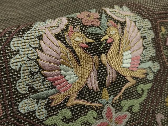 平和屋本店■極上　都喜ヱ門　本場大島紬　訪問着　スワトウ刺繍 相良刺繍 9マルキ 双鳥正倉院花文 金糸　藤絹織物謹製　逸品　DZAA9183kh5