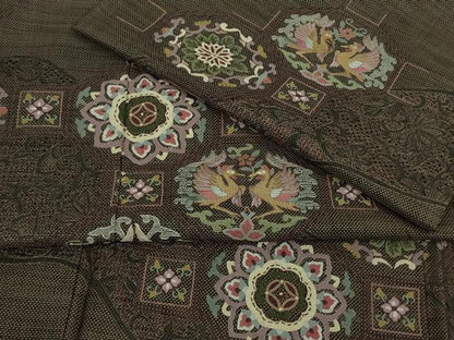 平和屋本店■極上　都喜ヱ門　本場大島紬　訪問着　スワトウ刺繍 相良刺繍 9マルキ 双鳥正倉院花文 金糸　藤絹織物謹製　逸品　DZAA9183kh5