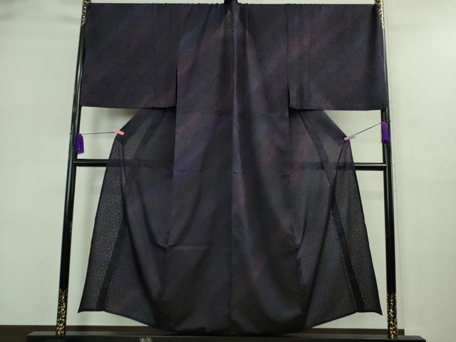 平和屋着物＊極上 夏物 男性 小紋 キングサイズ 紋紗 花繋ぎ 深紫色地 暈し染め 逸品 DZAA9192kh5