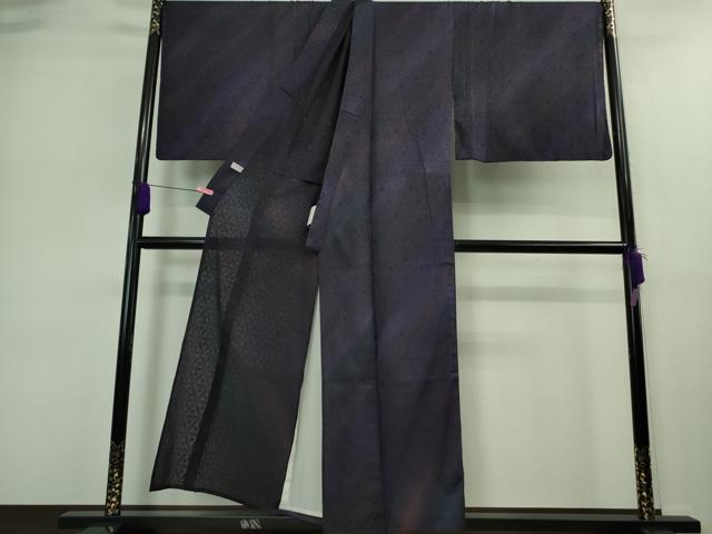 平和屋着物＊極上 夏物 男性 小紋 キングサイズ 紋紗 花繋ぎ 深紫色地 暈し染め 逸品 DZAA9192kh5