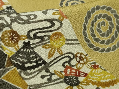 平和屋着物●極上　江戸紅型　五味桂子　訪問着　飛鳥草葉文　桑染色地　鬼しぼ縮緬　逸品　未使用　DZAA9195kh5