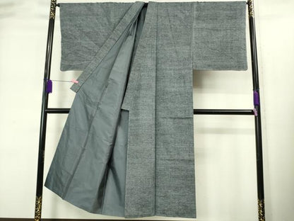 平和屋着物■極上　男性　紬　アンサンブル　長羽織　灰色　羽裏・鳥獣戯画　逸品　未使用　DZAA9202kh5