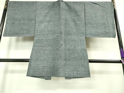 平和屋着物■極上　男性　紬　アンサンブル　長羽織　灰色　羽裏・鳥獣戯画　逸品　未使用　DZAA9202kh5