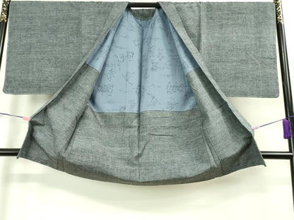 平和屋着物■極上　男性　紬　アンサンブル　長羽織　灰色　羽裏・鳥獣戯画　逸品　未使用　DZAA9202kh5