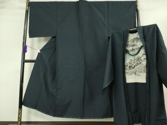 平和屋着物■極上 男性 紬 アンサンブル 長羽織 色無地 濃い藍墨茶色 逸品 未使用 DZAA9205kh5
