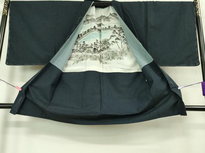 平和屋着物■極上 男性 紬 アンサンブル 長羽織 色無地 濃い藍墨茶色 逸品 未使用 DZAA9205kh5