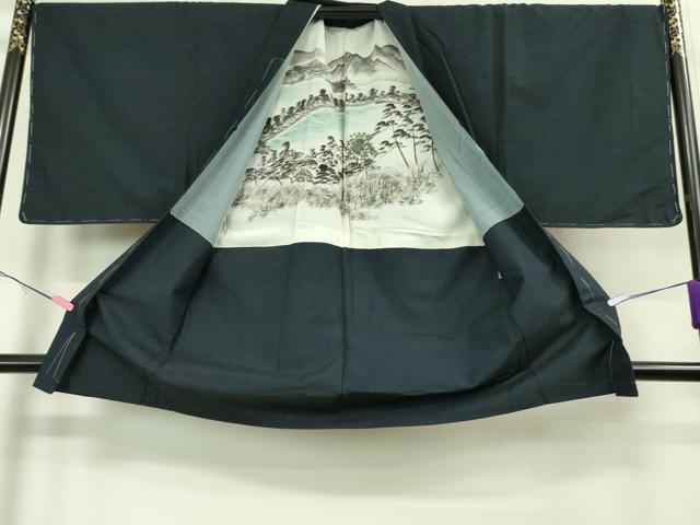 平和屋着物■極上 男性 紬 アンサンブル 長羽織 色無地 濃い藍墨茶色 逸品 未使用 DZAA9205kh5