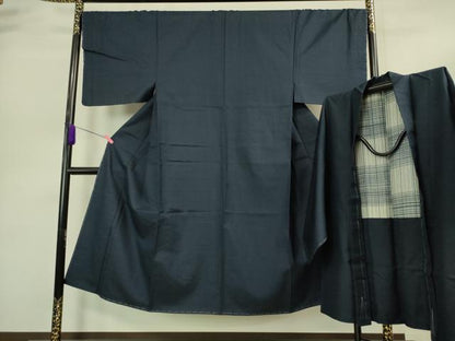 平和屋着物●極上　男性　お召　アンサンブル　濃藍色地　逸品　未使用　DZAA9207kh5