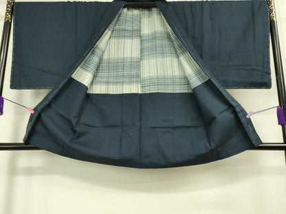 平和屋着物●極上　男性　お召　アンサンブル　濃藍色地　逸品　未使用　DZAA9207kh5