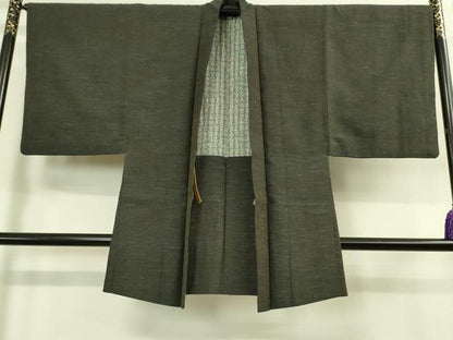 平和屋着物■極上 男性 紬 アンサンブル 長羽織 濃い千歳茶色 羽織紐付き 逸品 DZAA9214kh5