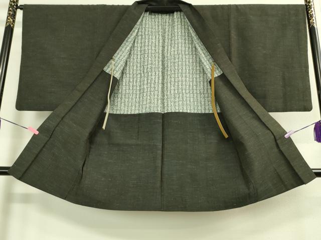 平和屋着物■極上 男性 紬 アンサンブル 長羽織 濃い千歳茶色 羽織紐付き 逸品 DZAA9214kh5