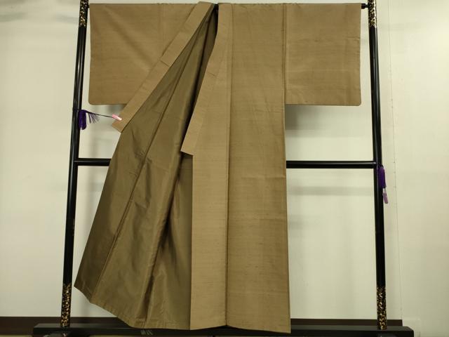 平和屋本店■極上　男性　紬　アンサンブル　キングサイズ　長羽織　色無地　朽葉色　逸品　DZAA9215kh5